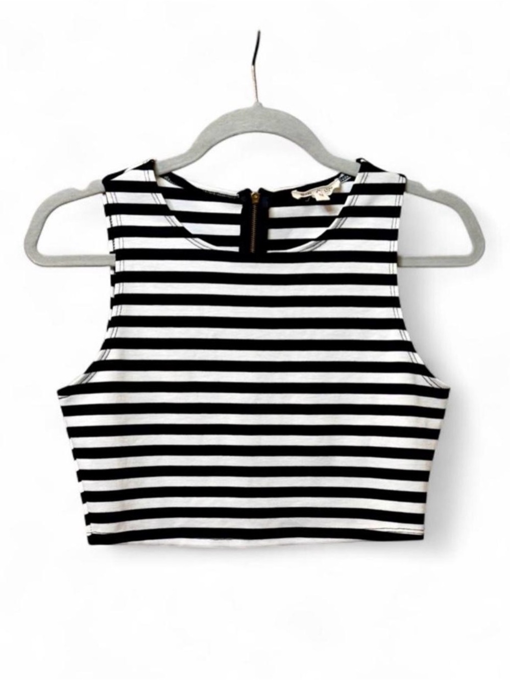Rolla Coster Black & White Striped Crop Top with Exposed Gold Back Zipper Sz M